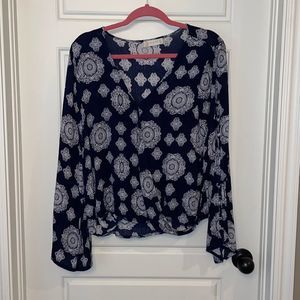 Altar’d State Navy Faux Wrap Blouse